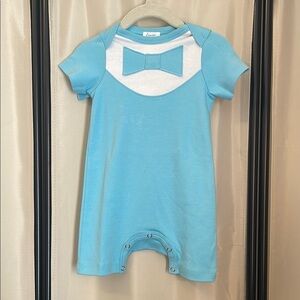 Lemon Loves Layette Charming Blue Romper with Bow Accent